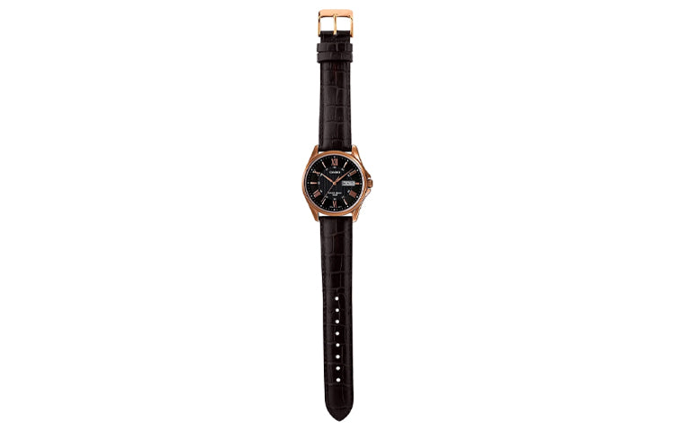 CASIO DRESSSeries LeatherWatch Men's Black/Pink Quartz Waterproof Black Dial Mens Black Analog MTP-1384L-1AV