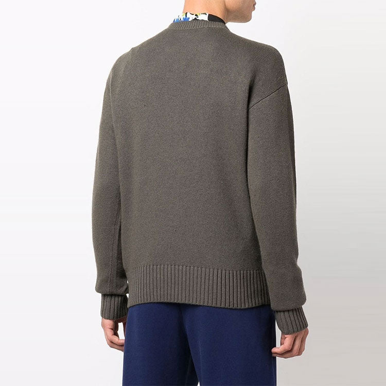 Men's Off-White Basic Pullover Wool Sweater Loose Fit Brown OMHE091F21KNI0015555
