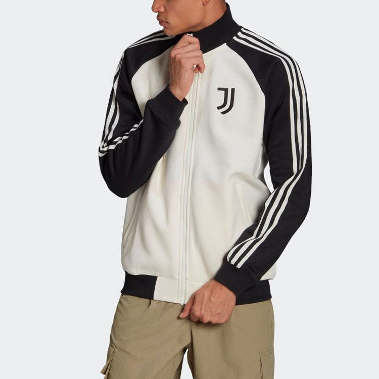 adidas Zipper Splicing Logo Stripe Printing Jacket White H67146