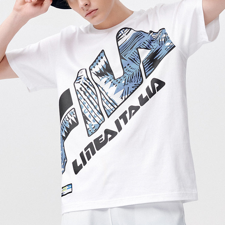 Men's FILA FUSION Contrasting Colors Large Logo Printing Sports Round Neck Short Sleeve White T11M125106F-WT