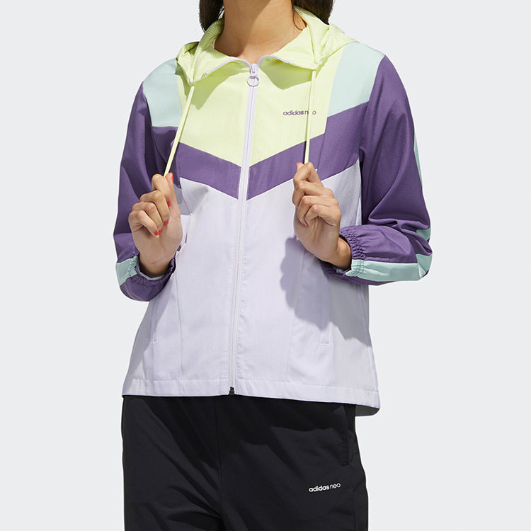 (WMNS) adidas neo Colorblock Adjustable Sports Jacket Yellow Purple FN6505