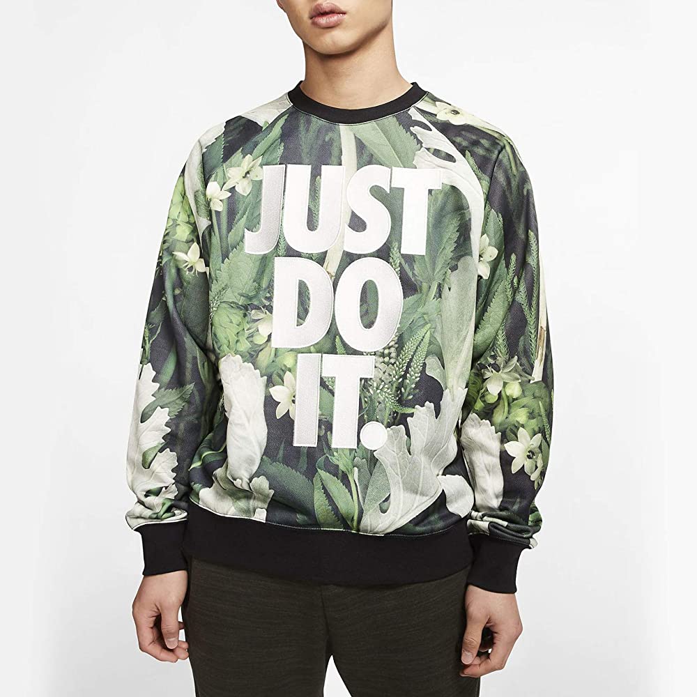 Men's Nike Flowers Alphabet Printing Round Neck Pullover Long Sleeves Green CK8177-083