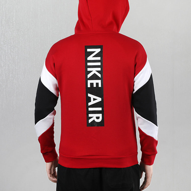 Nike Air Hood Fz Flc Logo Printing Contrasting Colors Sports hooded Fleece Lined Jacket Red CD9223-687
