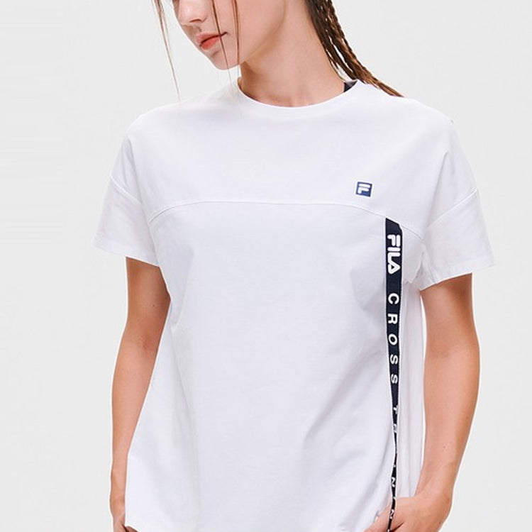 (WMNS) FILA Athletics Logo Printing Round Neck Sports Short Sleeve White A11W131103F-WT