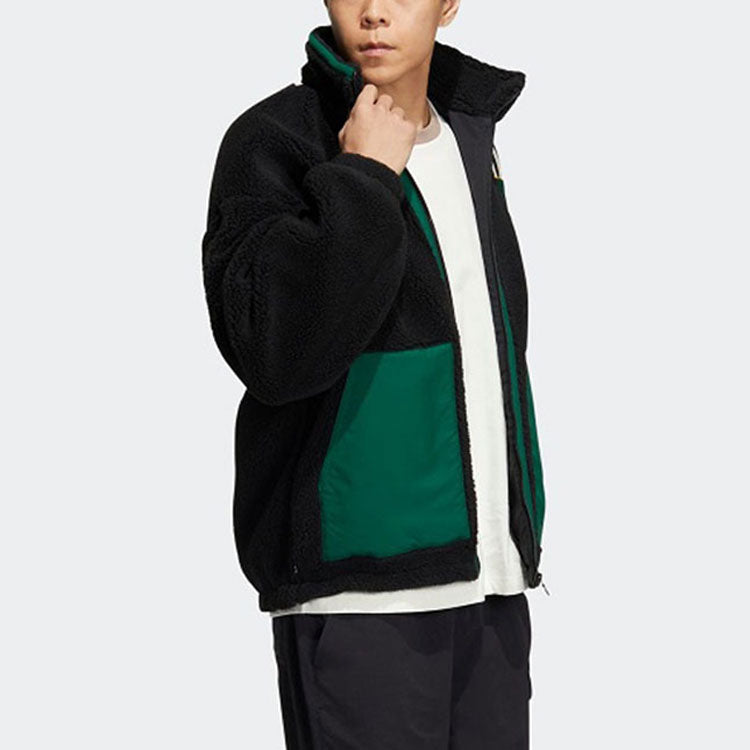 adidas Clover Imitation Sherpa Warm Casual Stand Collar Jacket 'Black' HY7233