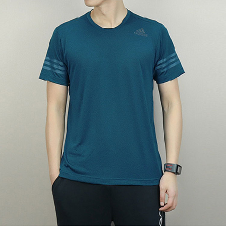 Men's adidas Solid Color Breathable Quick Dry Round Neck Short Sleeve Blue T-Shirt CE0862