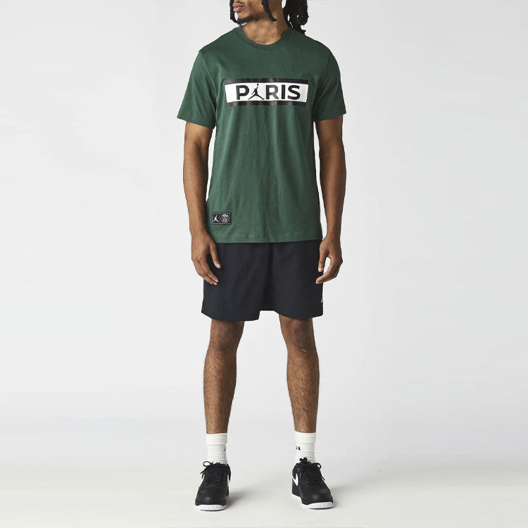 Air Jordan Paris Saint-Germain Logo Printing Sports Round Neck Short Sleeve Green DB6510-333
