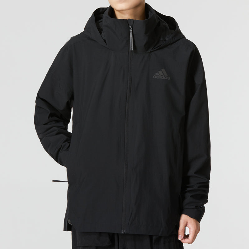 Men's adidas Traveer Rr J Athleisure Casual Sports Woven Solid Color Logo Stripe Hooded Jacket Black HG6016