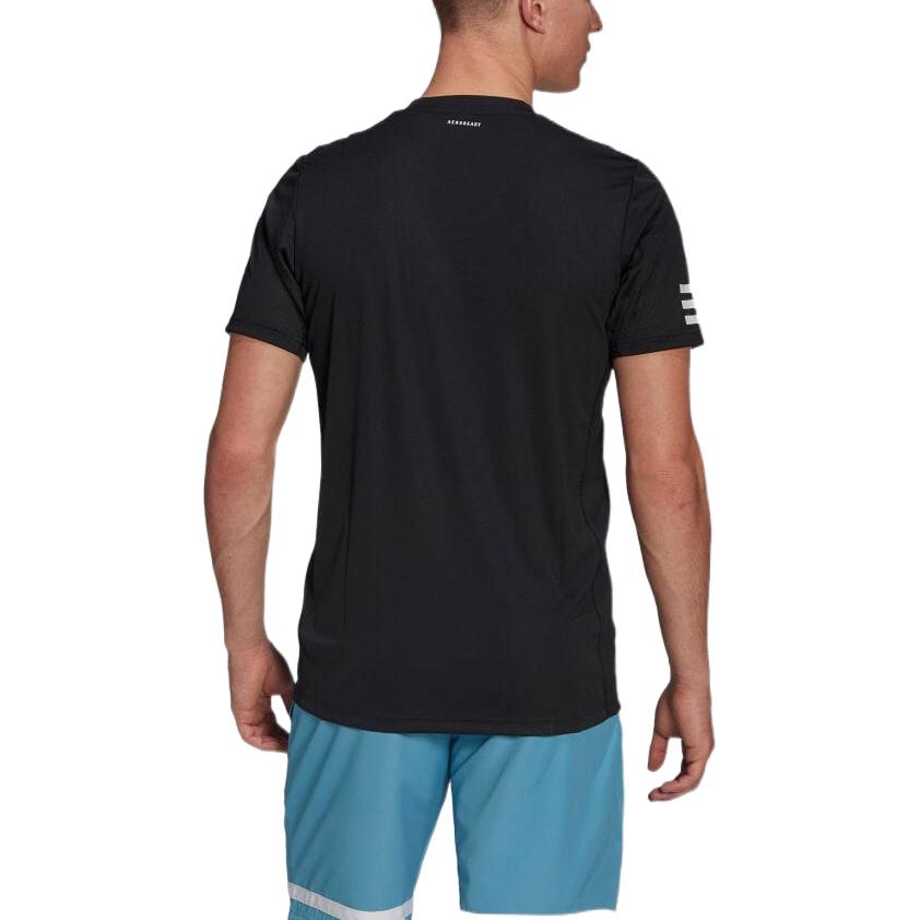 adidas Stripe Round Neck Pullover Logo Printing Solid Color Short Sleeve Black GL5403