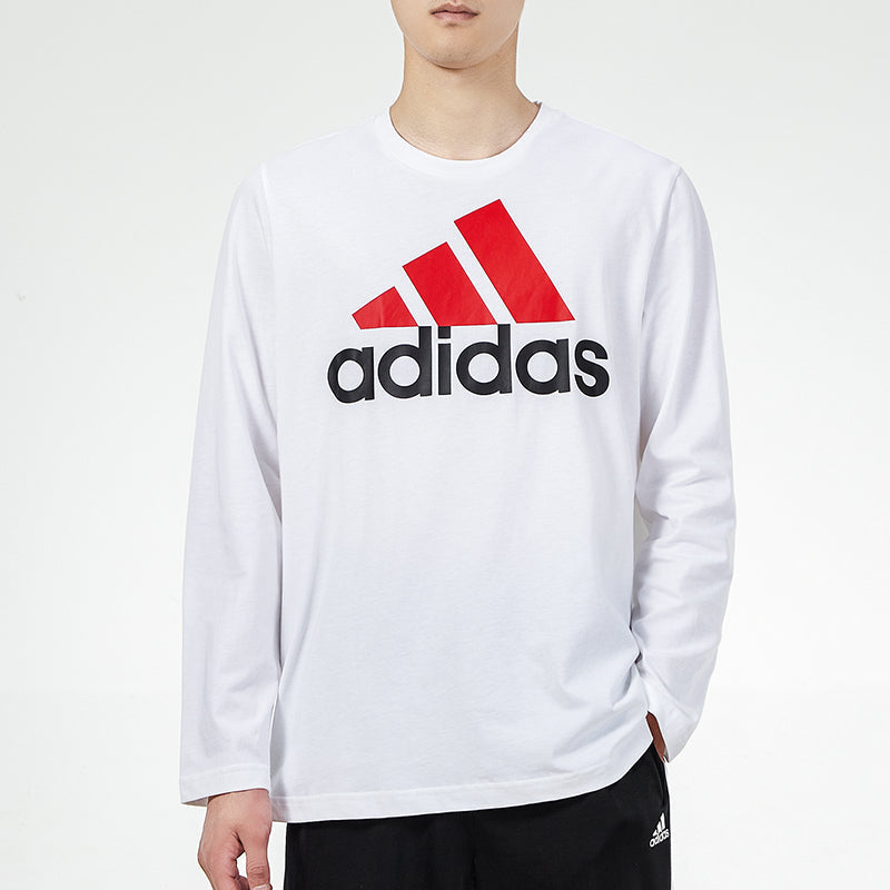 adidas M Bl Sj Ls T Logo Printing Sports Round Neck Long Sleeves White H31117