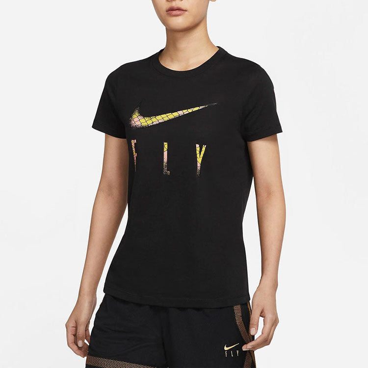 (WMNS) Nike Chest Logo Round Neck Short Sleeve Black T-Shirt DN3049-010