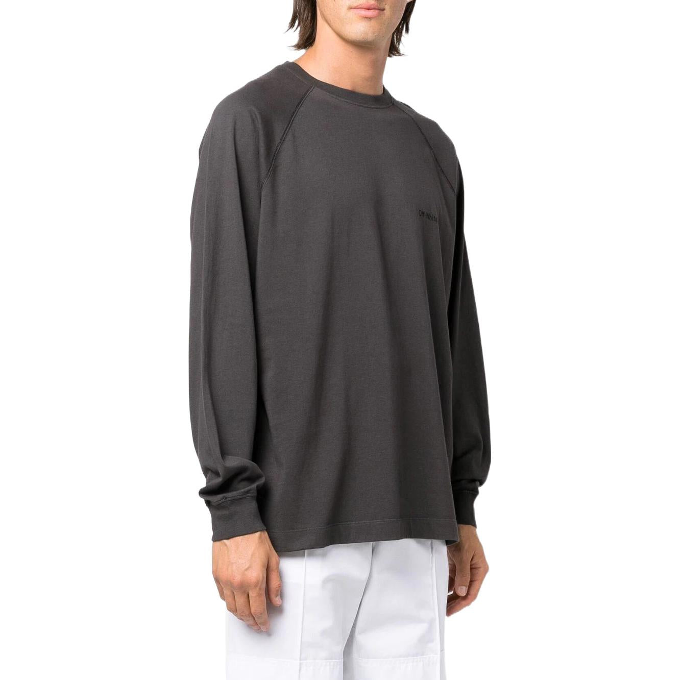 Men's Off-White Logo Printing Pattern Round Neck Pullover Long Sleeves Gray OMAB067C99JER00110101010
