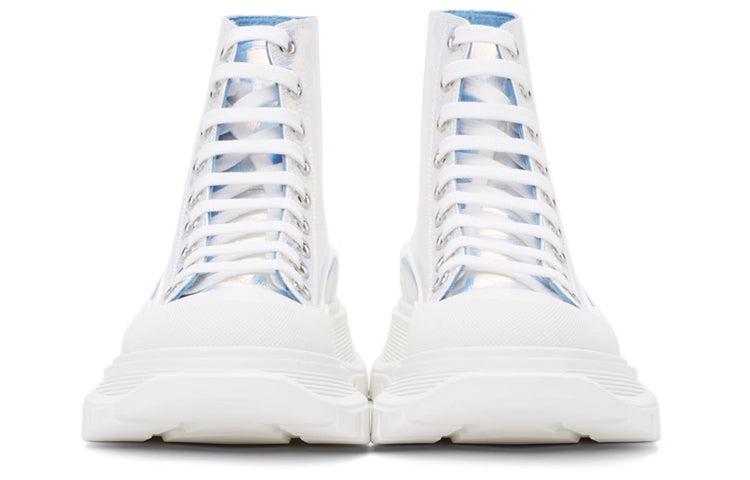 (WMNS) Alexander McQueen Silver Holographic Tread Slick Platform High Sneakers 'White Multi' 650782W4PC19583