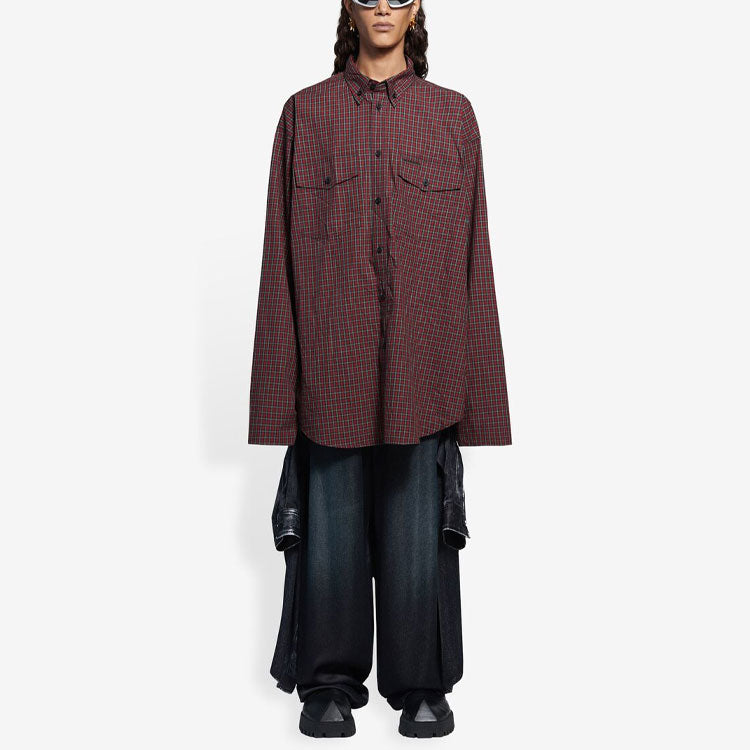 Balenciaga SS21 Oversize Plaid Long-Sleeved Shirt Brown 658806TKM366100
