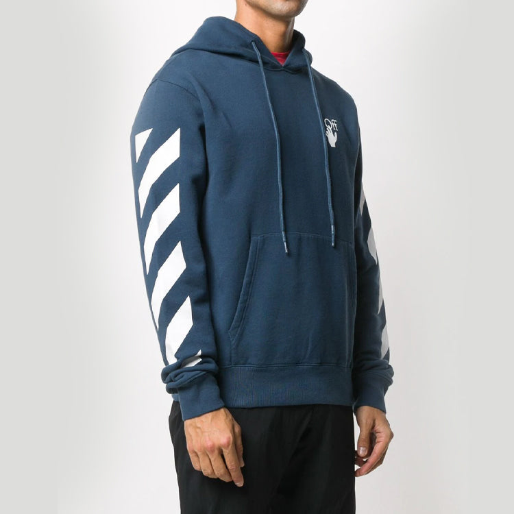 Off-White Diagonal Stripes Printing Hooded Pullover Men Blue OMBB034F20FLE0094901
