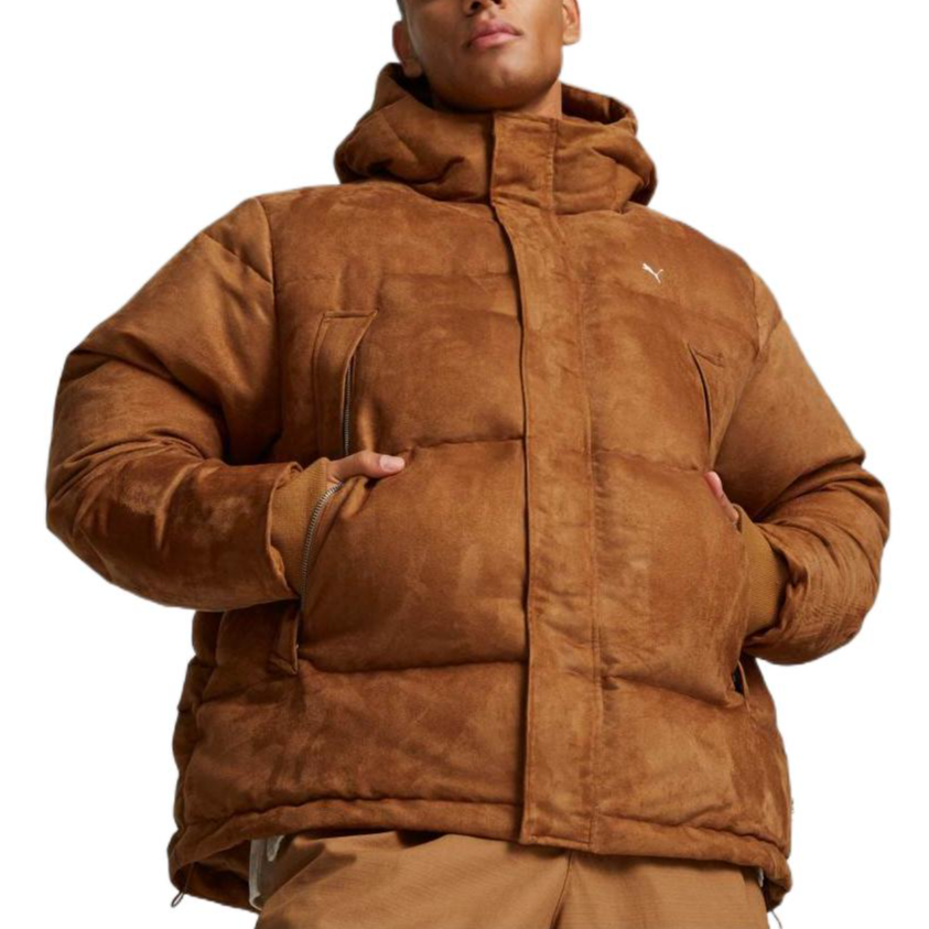 PUMA Logo MMQ Faux Leather Down Jacket 'Brown' 535786-74