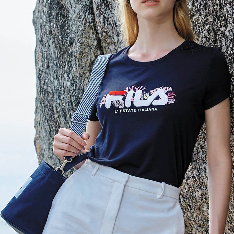 (WMNS) FILA Round Neck Short Sleeve Blue F61W028117F-NV