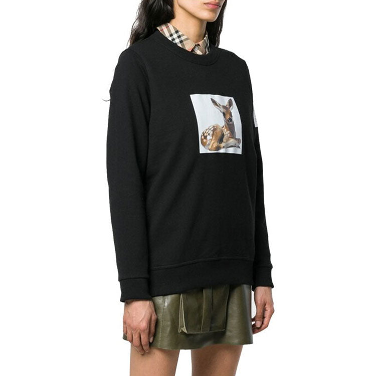 (WMNS) Burberry Printing Round-neck Swea Black 80136711