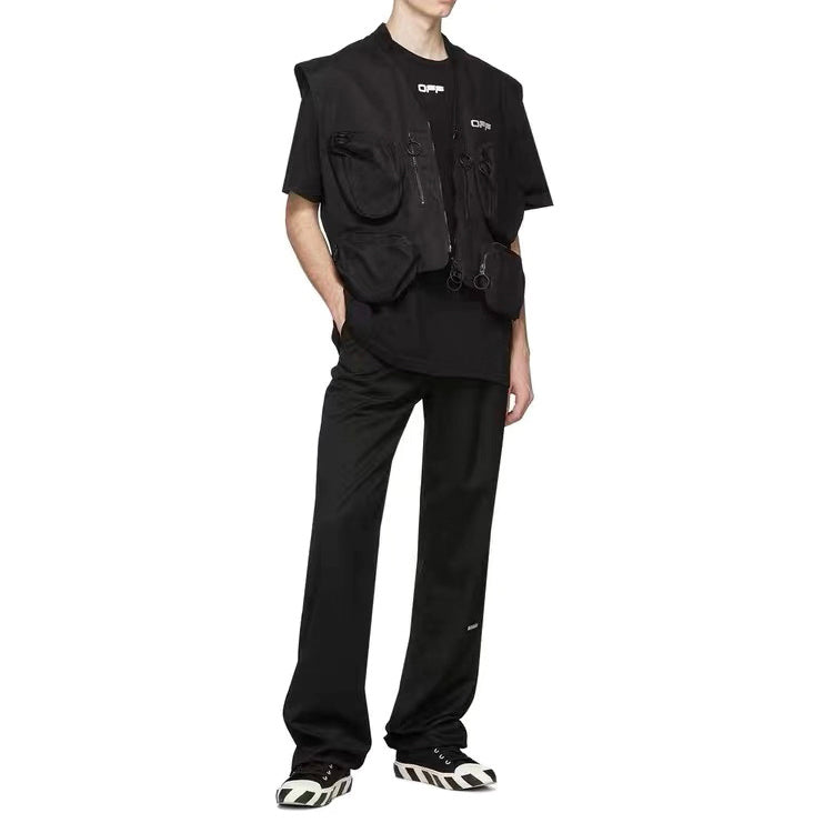 Off-White C/O Virgil Abloh Men's Black Wavy Line Logo Slim Tee Black OMAA027R201850041001