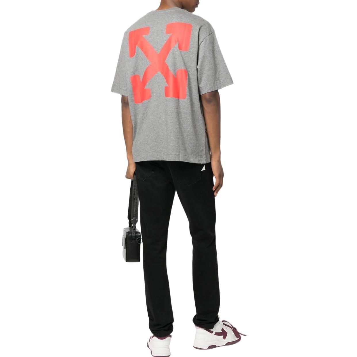 Men's Off-White FW22 Slogan Printing Round Neck Short Sleeve Ordinary Version Gray T-Shirt OMAA120F22JER0060825