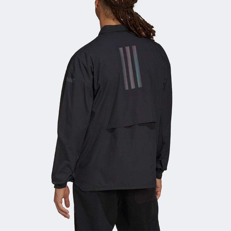 Men's adidas Terrex C Myshelter W.r Colorful Logo Stripe Printing Lapel Jacket Black H65697