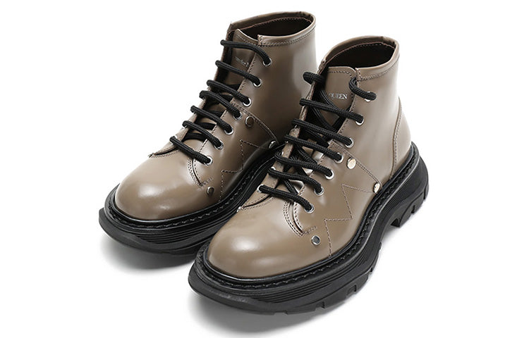 (WMNS) Alexander McQueen Lace Up Ankle Boots 'Khaki' 595469WHZ812610