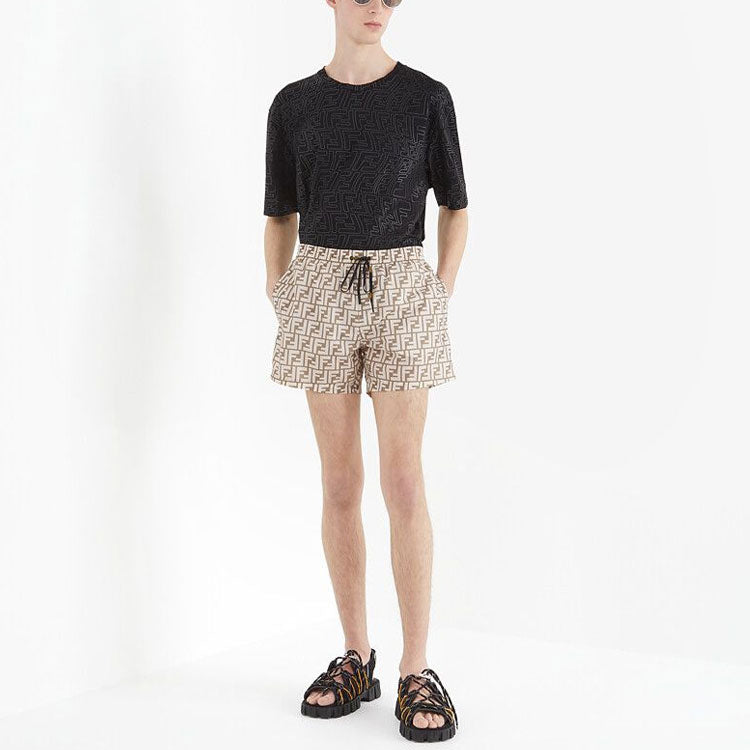Men's FENDI FW21 F Pattern Printing Round Neck Short Sleeve Black T-Shirt FY0936AGABF0QA1