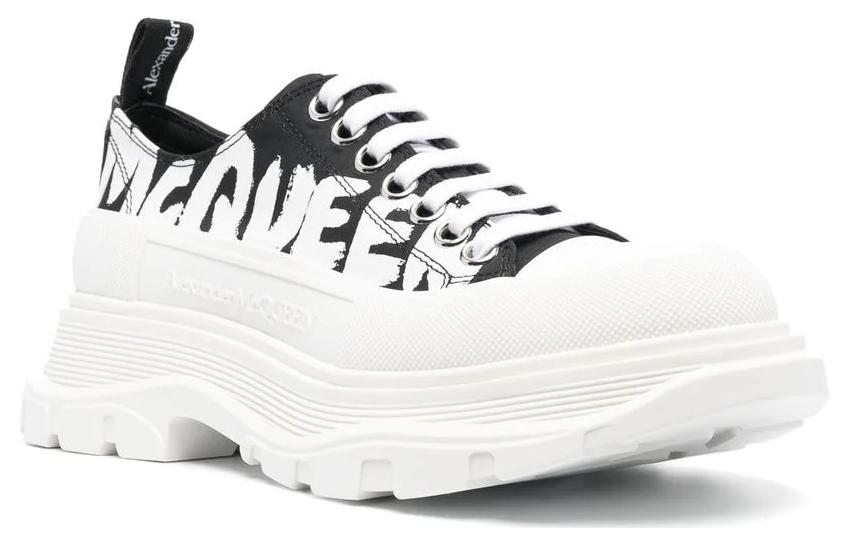 (WMNS) Alexander McQueen Tread Slick Low Lace Up Graffiti Shoes 'White Black' 708753W4RQ21041