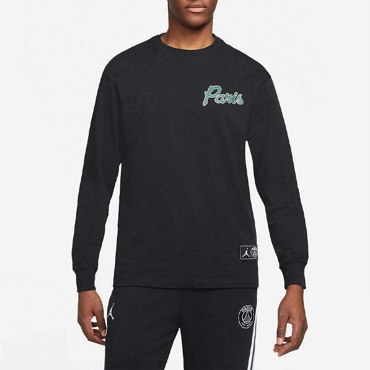 Men's Air Jordan Paris Saint-Germain Casual Alphabet Printing Round Neck Long Sleeves Black DB6513-010