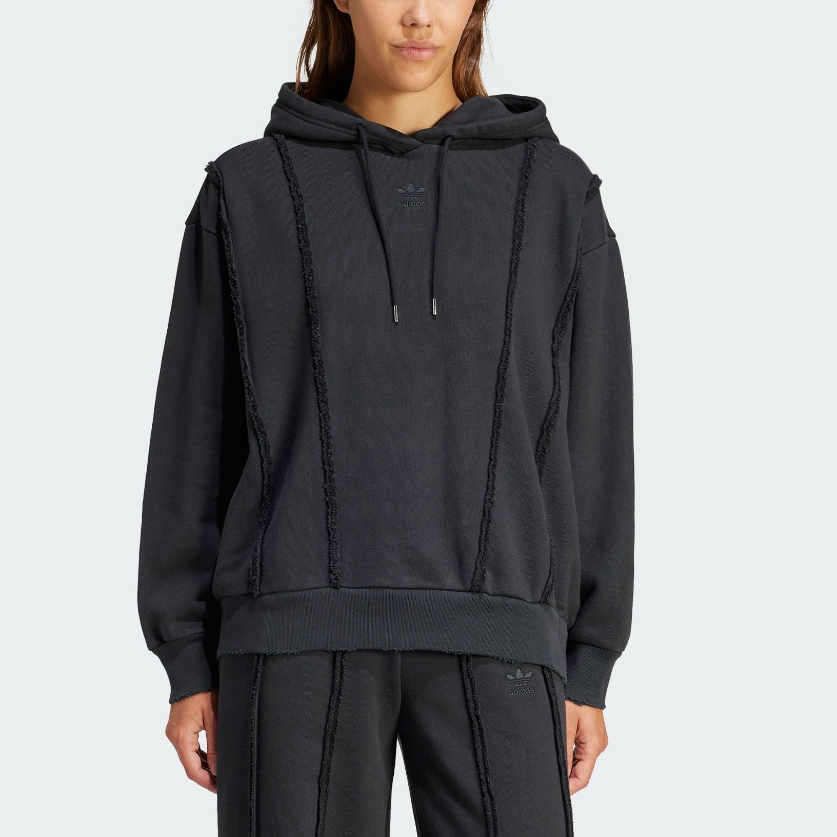 (WMNS) adidas originals Distressed Hoodie Asia Sizing 'Black' IY9025