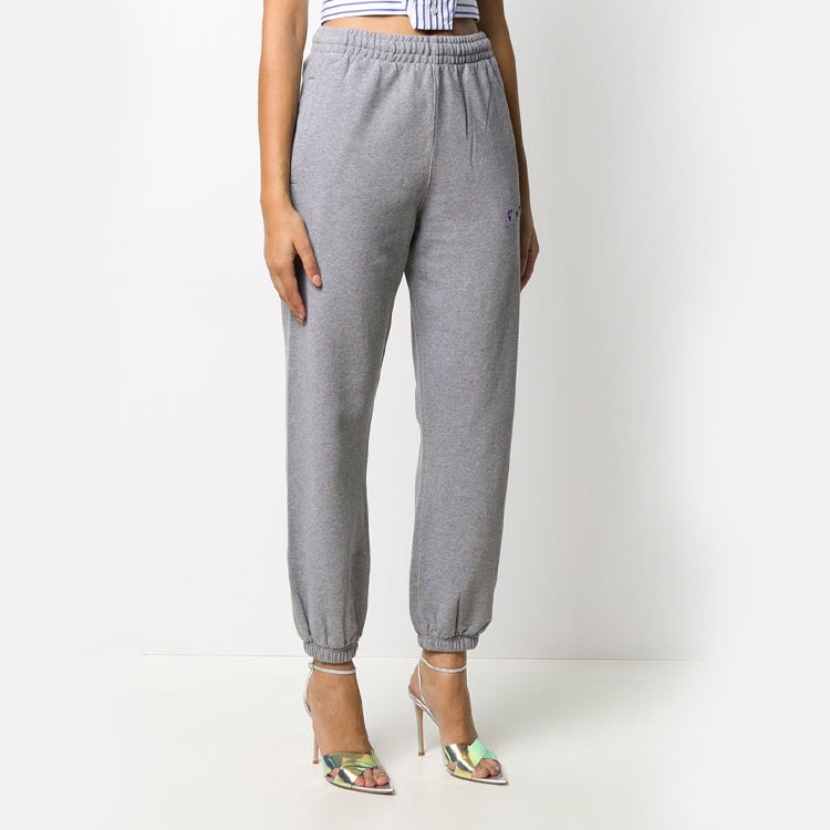 (WMNS) Off-White Embroidered Gray Sports Pants/Trousers/Joggers OWCH006E20FLE0010535