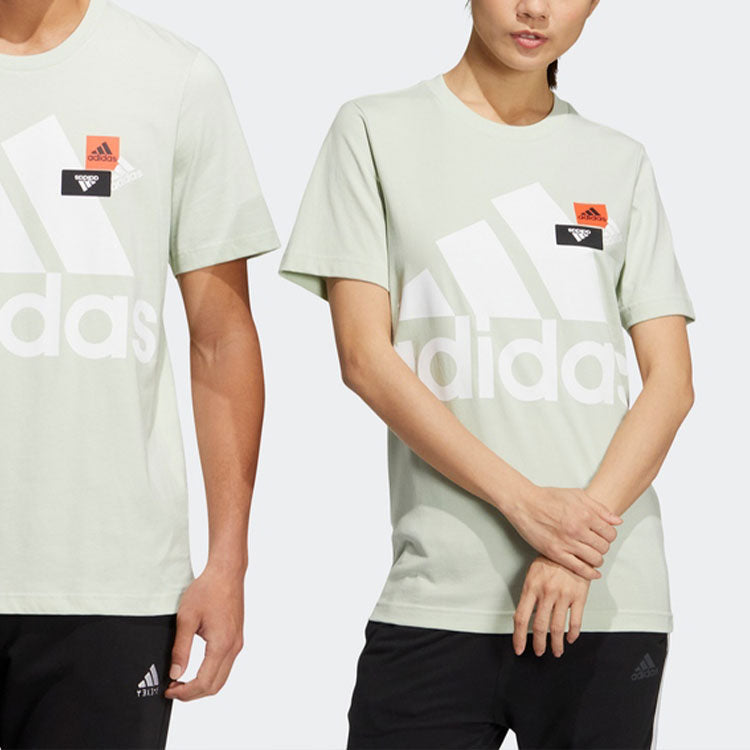 adidas Logo Printing Round Neck Short Sleeve Green T-Shirt HN9046