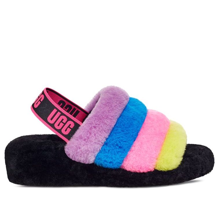 (WMNS) UGG Fluff Yeah Slide 'Black Taffy Pink Multi' 1097169-BTPM