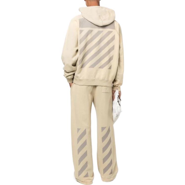 Men's Off-White FW22 Stripe Printing Drawstring Straight-Leg Casual Pants/Trousers Beige OMCH044F22FLE0011717