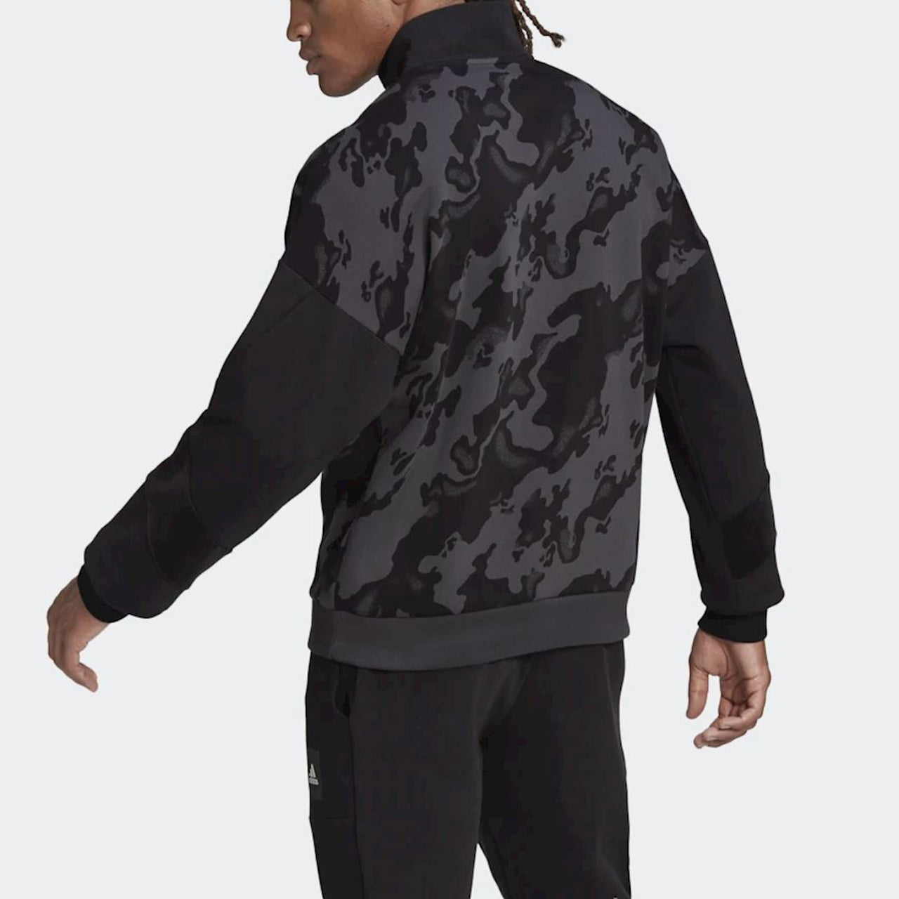 Men's adidas 1/4-Zip Aop Sports Training Printing Splicing Stand Collar Black 4-Zip Aop H25084