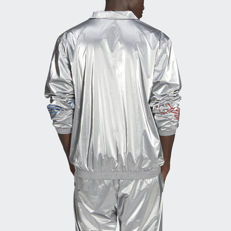 adidas originals Embroidered Logo Sports Stand Collar Jacket Silver GN4208