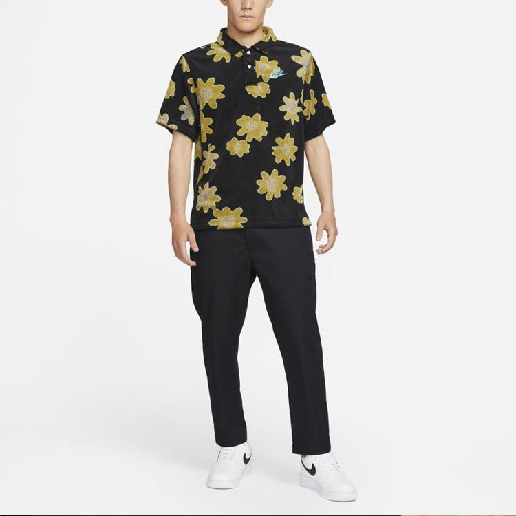 Men's Nike Sportswear Lapel Printing Short Sleeve polo Black Polo Shirt DM5033-010