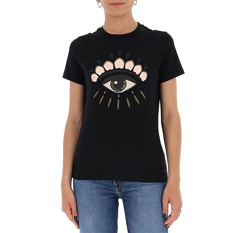 KENZO Eye Pattern Alphabet Printing Short Sleeve Black FA62TS8454YD-99