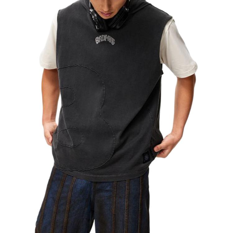 Li-Ning BadFive Graphic Sleeveless Hoodie 'Washed Black' AVSU437-1
