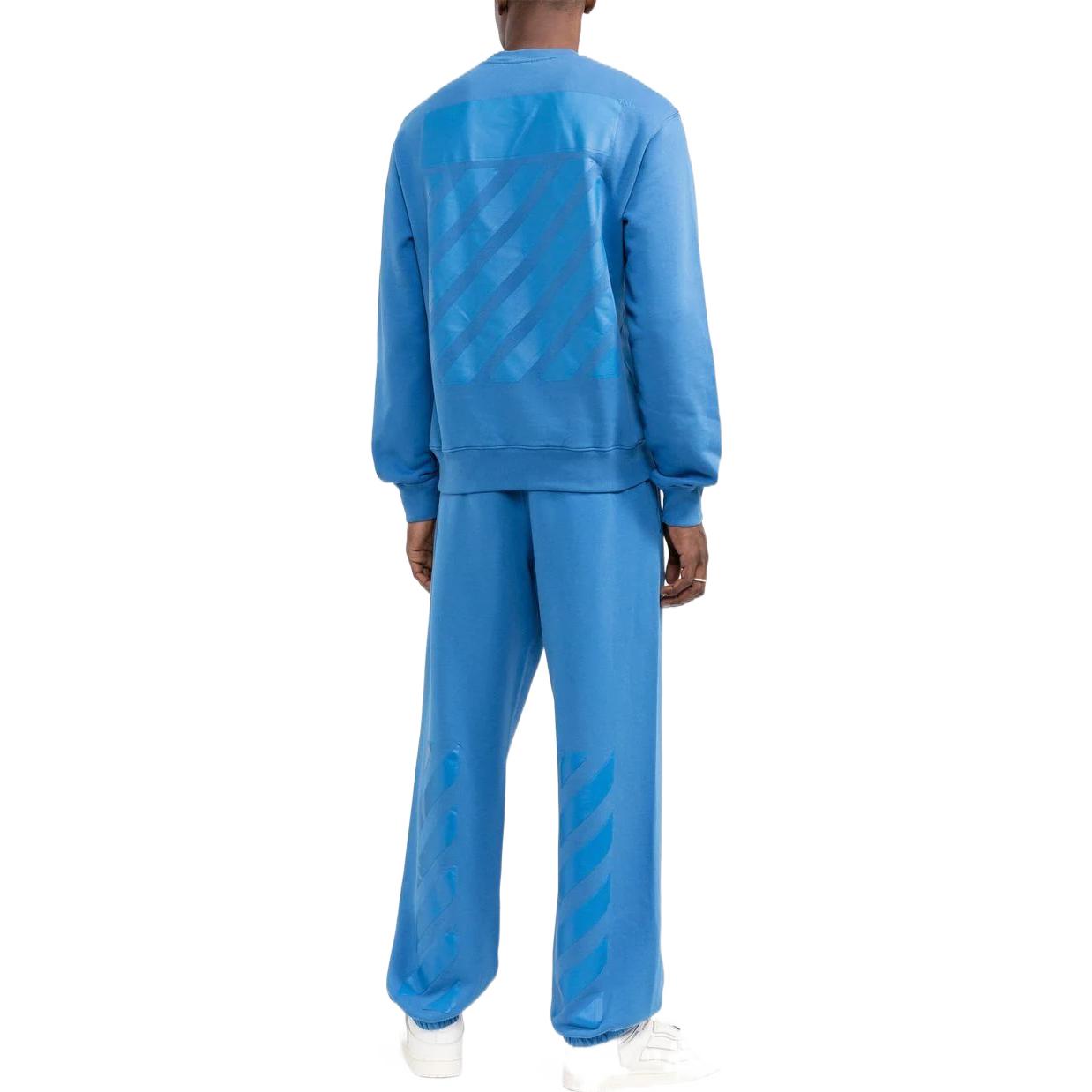 Men's Off-White SS22 Back Logo Printing Round Neck Pullover Long Sleeves Blue OMBA057F22FLE0024545