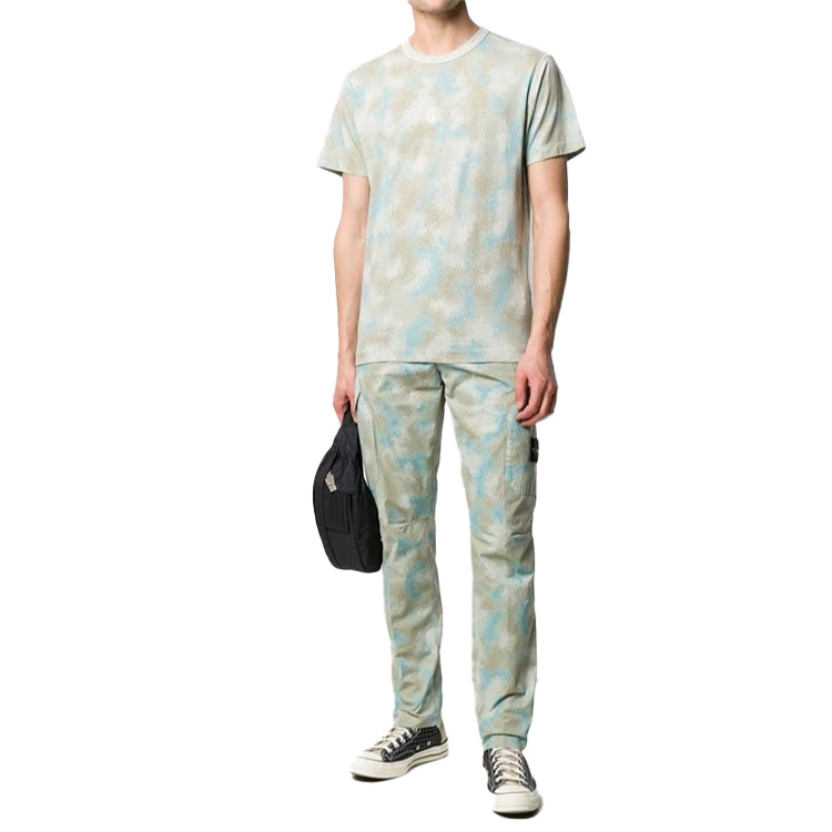 Men's STONE ISLAND Camouflage Printing Short Sleeve Gray Green 7215233E8-V0092