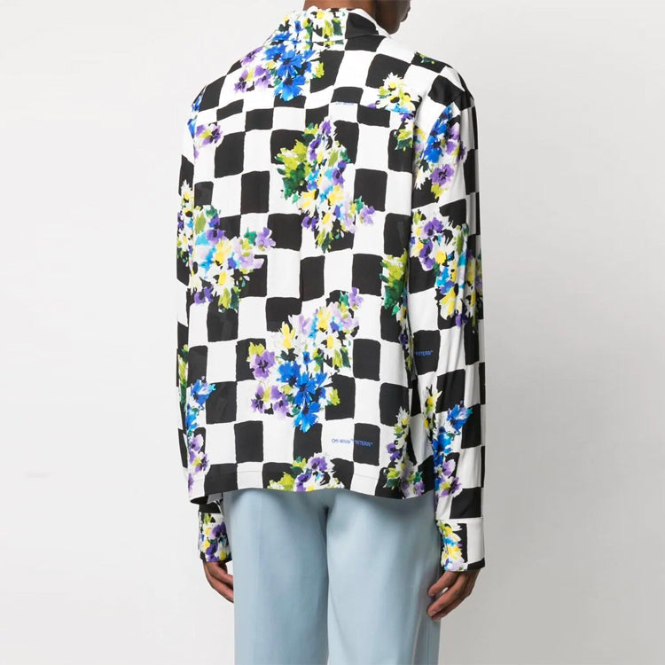 Off-White SS21 Flowers Printing Plaid lapel Long Sleeves Shirt Slim Fit Version Black OMGA161S21FAB0028400