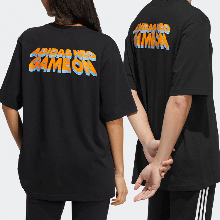 adidas neo M Sw Arc Slgn T Alphabet Sports Short Sleeve Couple Style Black HC9748