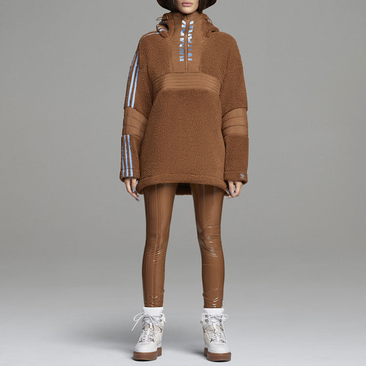 adidas originals x Ivy Park Crossover Teddy 4All Half Zipper hooded Pullover Fleece Sports Jacket Couple Style Brown H18991