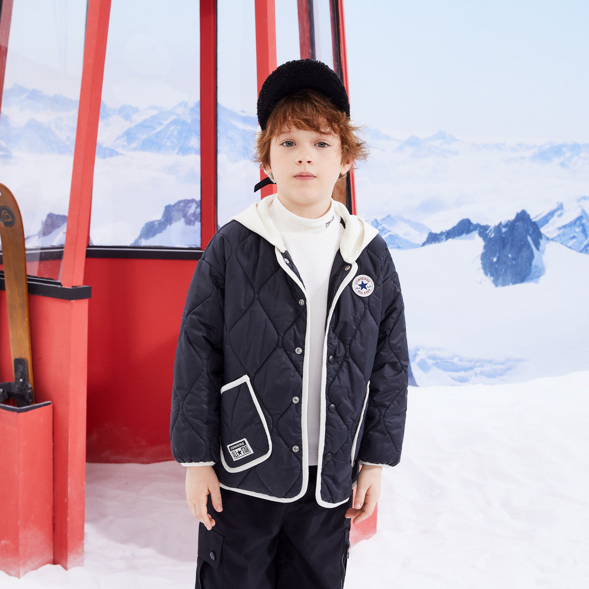 (PS) Converse Color-blocked Detachable Hood Short Cotton Jacket Asia Sizing 'Black White' CV2342150PS-004
