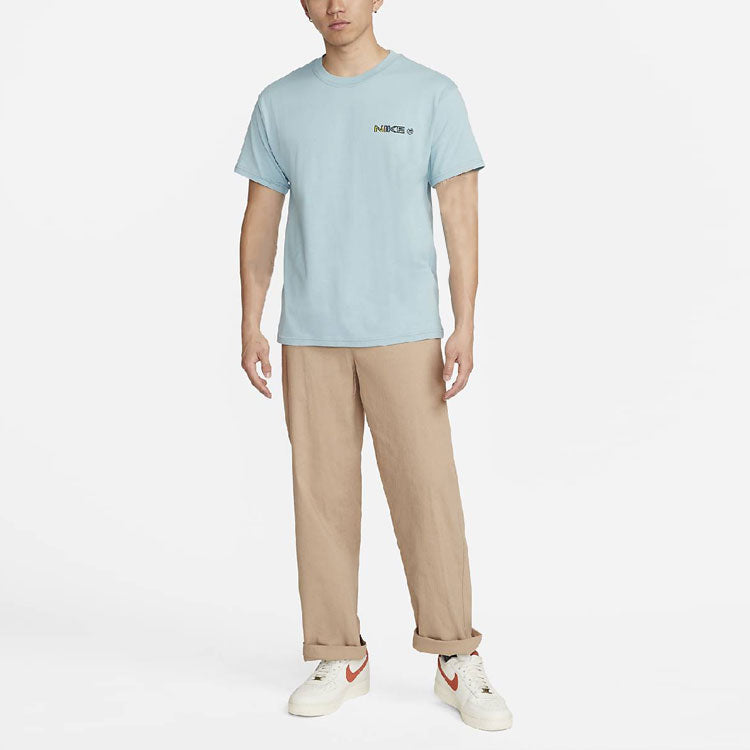 Men's Nike SS22 Back Cartoon Pattern Round Neck Short Sleeve Sky Blue T-Shirt DR7762-494