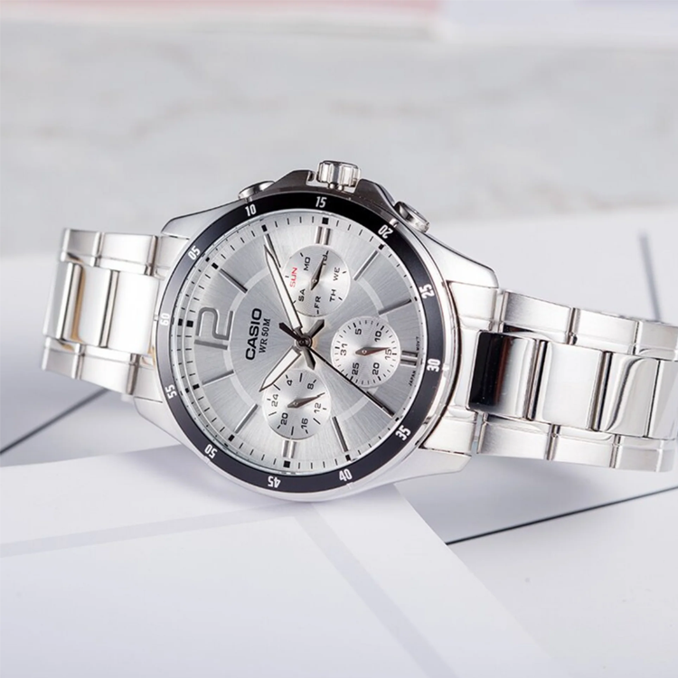 CASIO Stainless Steel Waterproof For Men White Dial Mens White Analog MTP-1374D-7AV