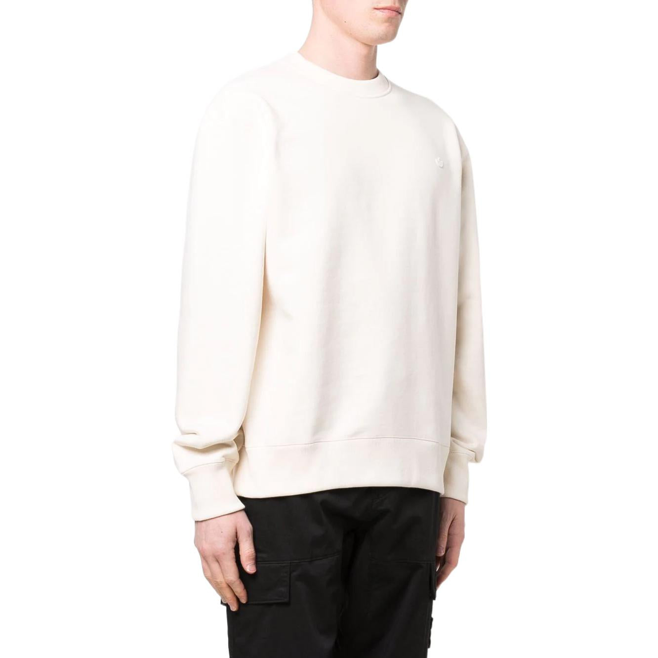 Men's adidas originals Classic Logo Solid Color Ribbed Round Neck Long Sleeves Milk White HD2751
