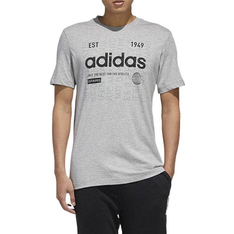 Men's adidas Alphabet Numeric Printing Casual Sports Breathable Round Neck Short Sleeve Gray T-Shirt FM6283