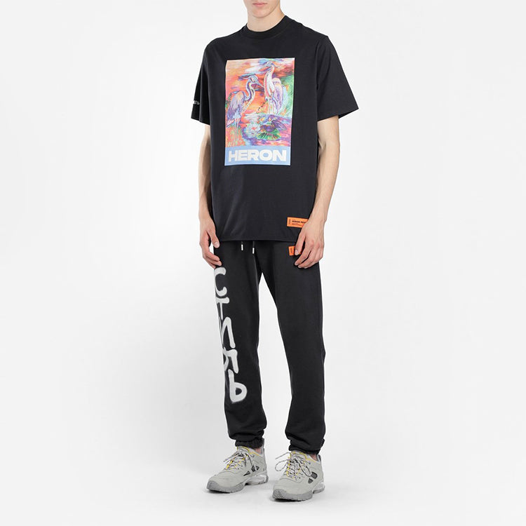 HERON PRESTON SS20 Painting Logo Printing Short Sleeve Unisex Black HMAA013S209140211088